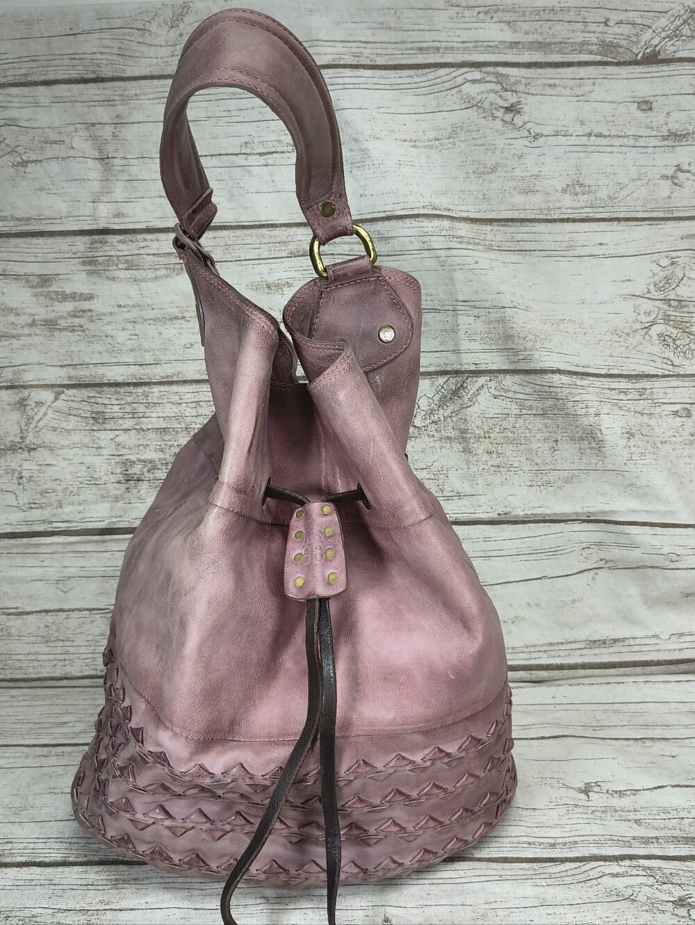 AS.98 Dusty Rose Full Grain Leather Large Bucket Bag With Crossbody Strap